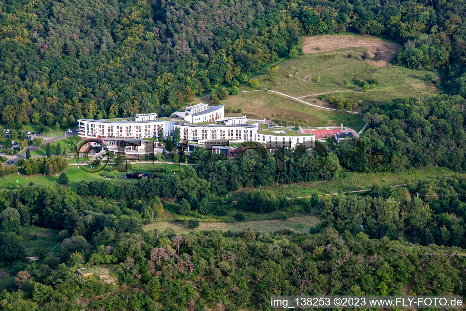 Aerial photograpy of Three Castles Clinic in the district Ebernburg in Bad Kreuznach in the state Rhineland-Palatinate, Germany