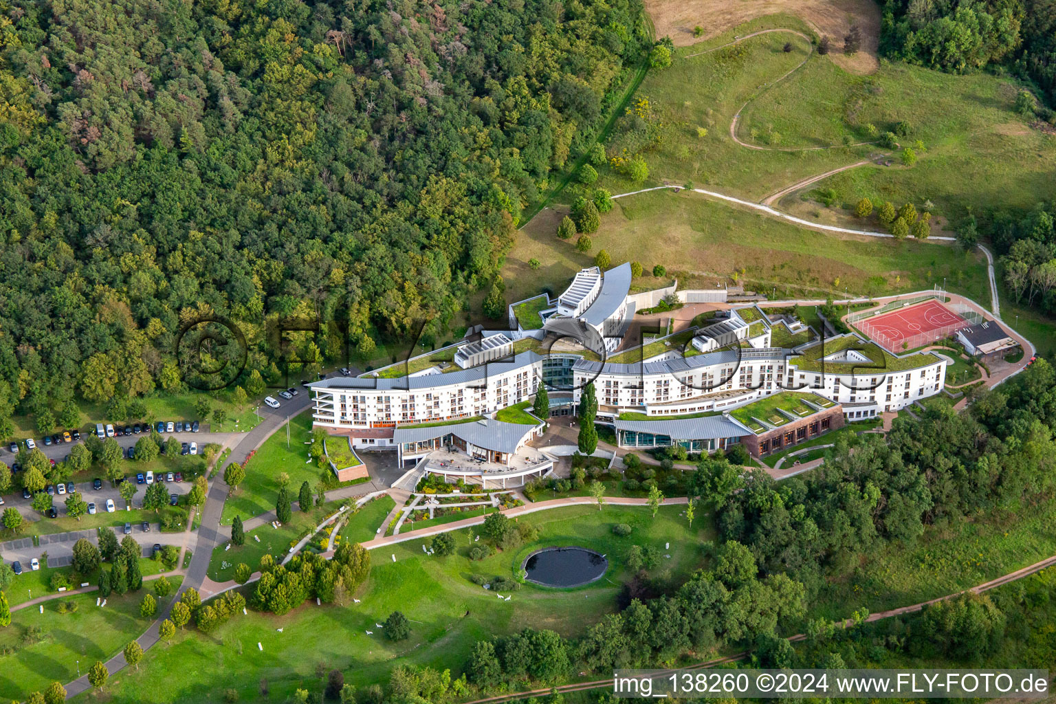 Oblique view of Three Castles Clinic in the district Ebernburg in Bad Kreuznach in the state Rhineland-Palatinate, Germany