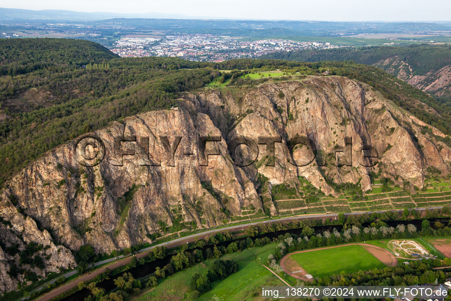 Aerial photograpy of The Rotenfels "highest cliff between Norway and the Alps in Traisen in the state Rhineland-Palatinate, Germany