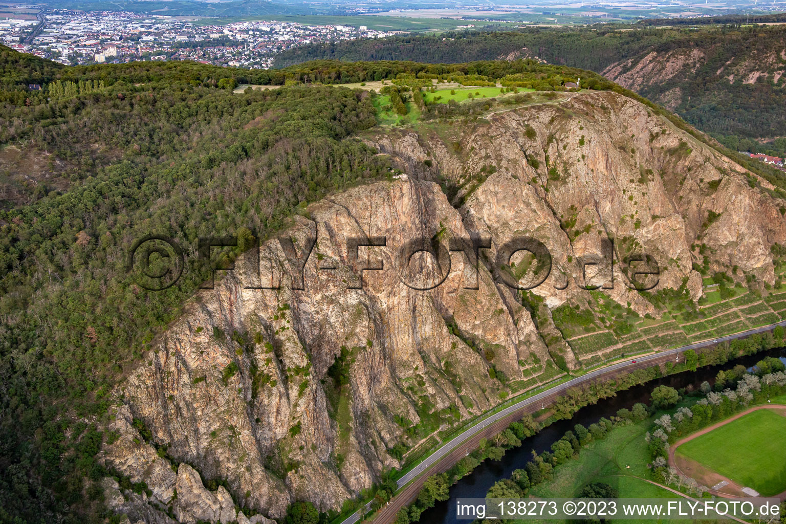 The Rotenfels is the highest steep face between Norway and the Alps in Traisen in the state Rhineland-Palatinate, Germany from above