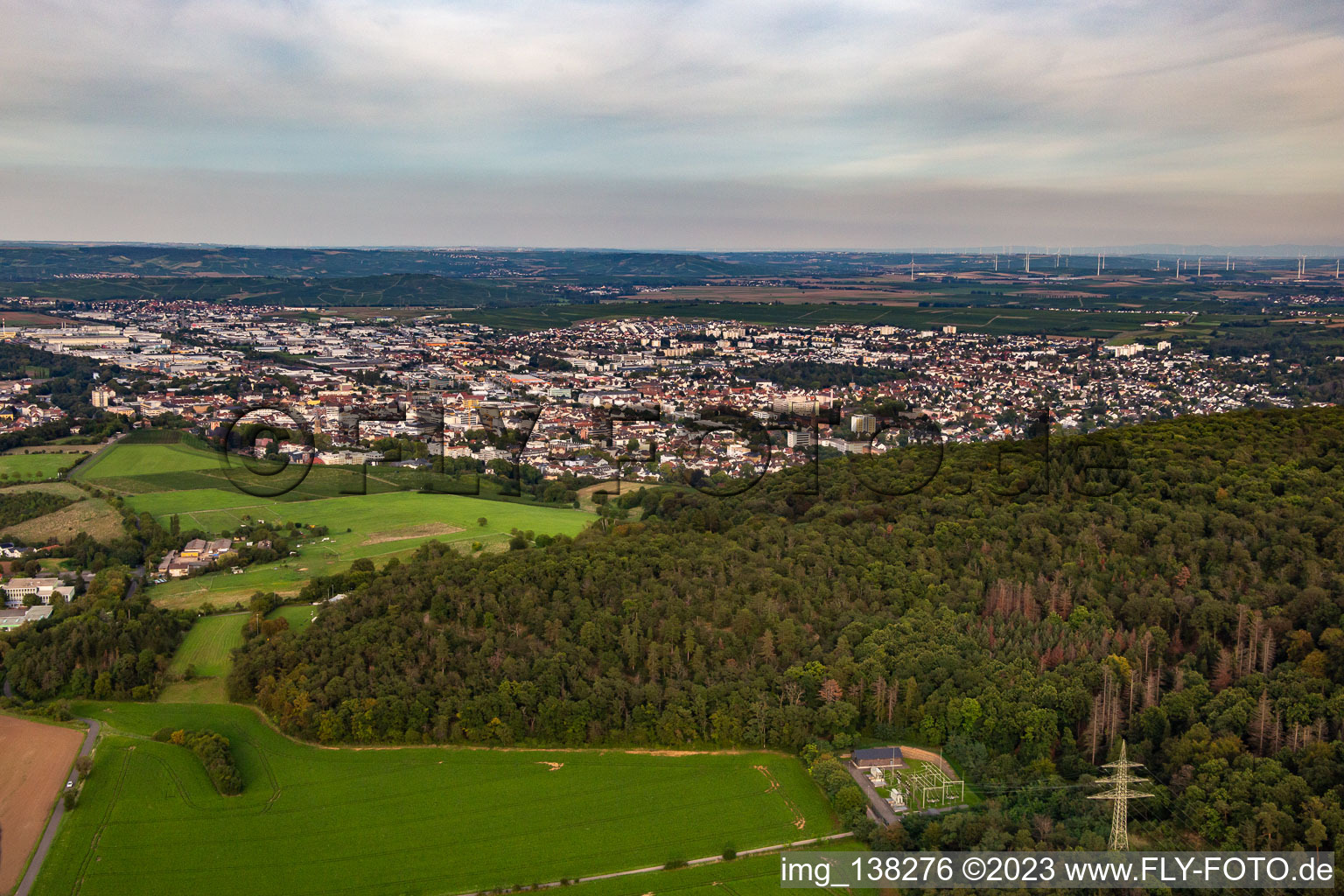 From the west in Bad Kreuznach in the state Rhineland-Palatinate, Germany
