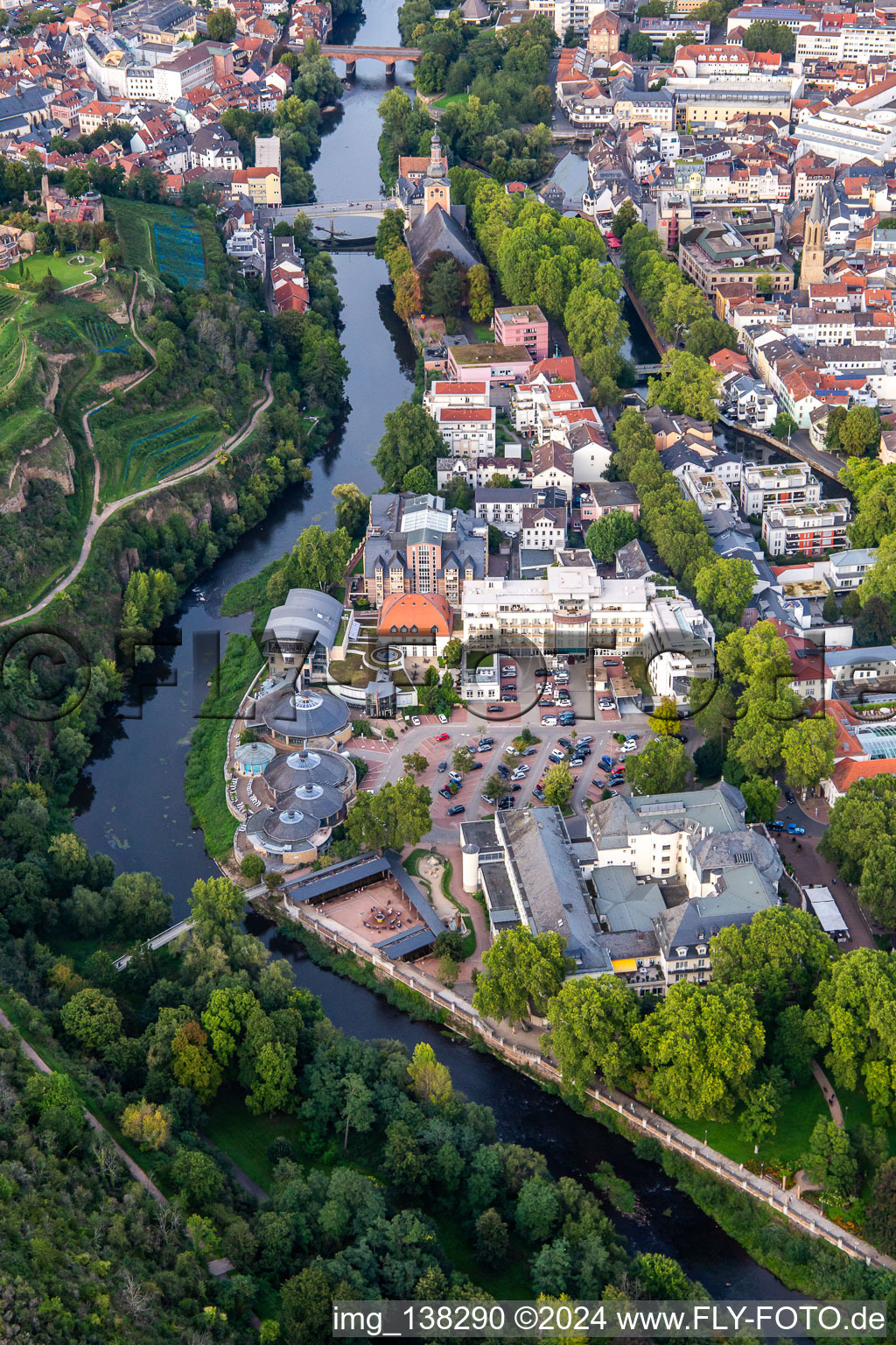 Aerial view of Kurhaus and Hotel Fürstenhof in Bad Kreuznach in the state Rhineland-Palatinate, Germany