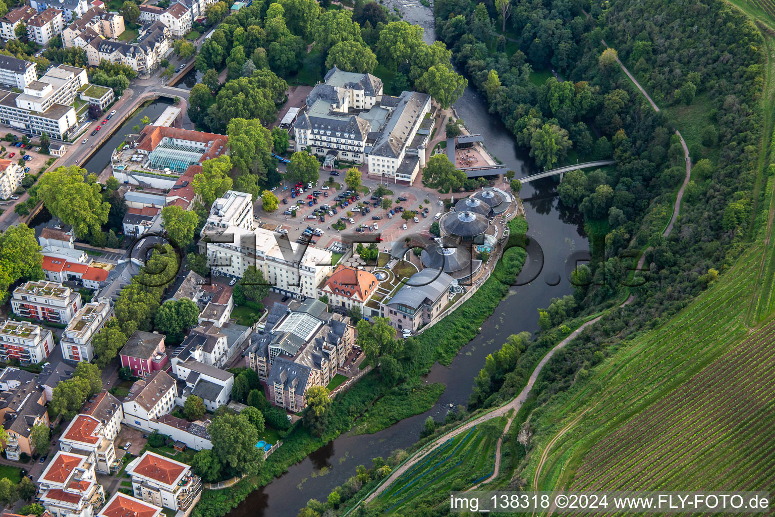 Aerial view of PK Parkhotel Kurhaus in Bad Kreuznach in the state Rhineland-Palatinate, Germany