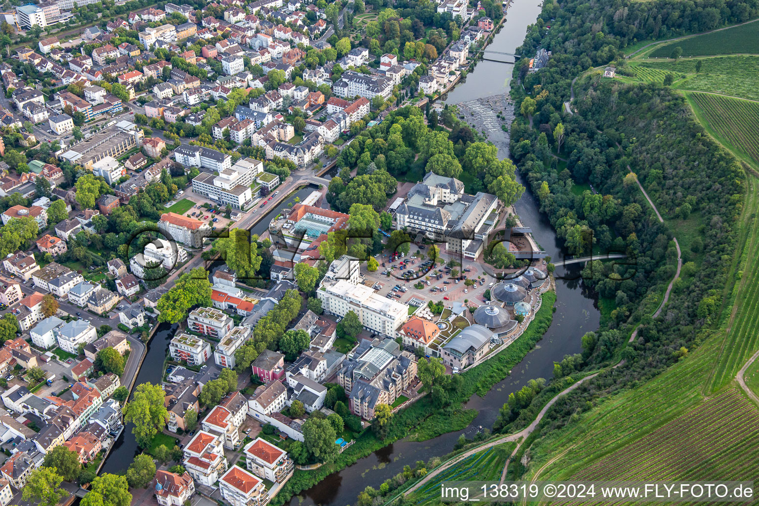 Aerial photograpy of PK Parkhotel Kurhaus in Bad Kreuznach in the state Rhineland-Palatinate, Germany