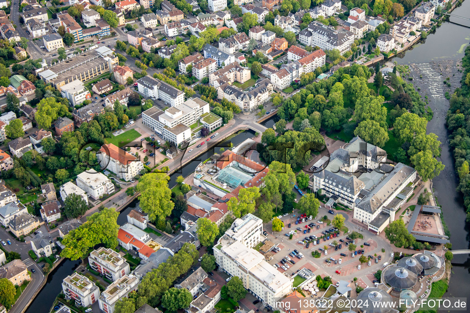 Oblique view of PK Parkhotel Kurhaus in Bad Kreuznach in the state Rhineland-Palatinate, Germany