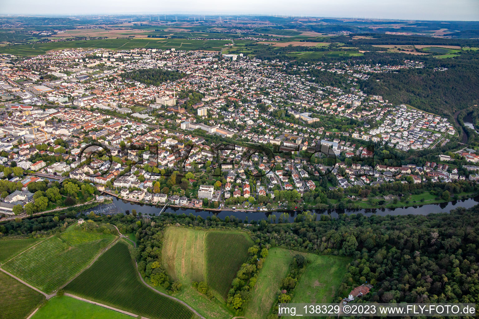 Overview from the southwest in Bad Kreuznach in the state Rhineland-Palatinate, Germany