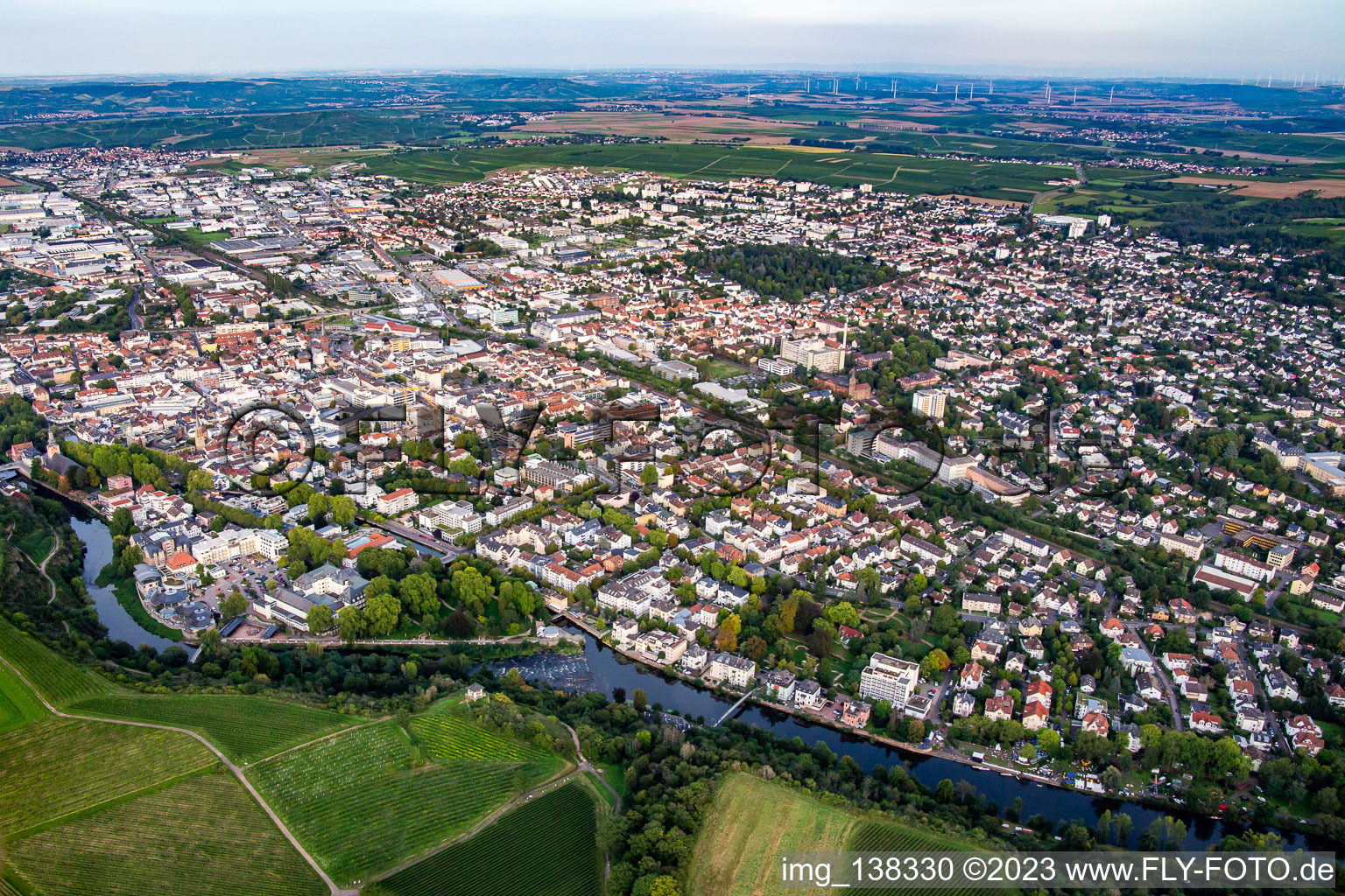 Aerial view of Overview from the southwest in Bad Kreuznach in the state Rhineland-Palatinate, Germany