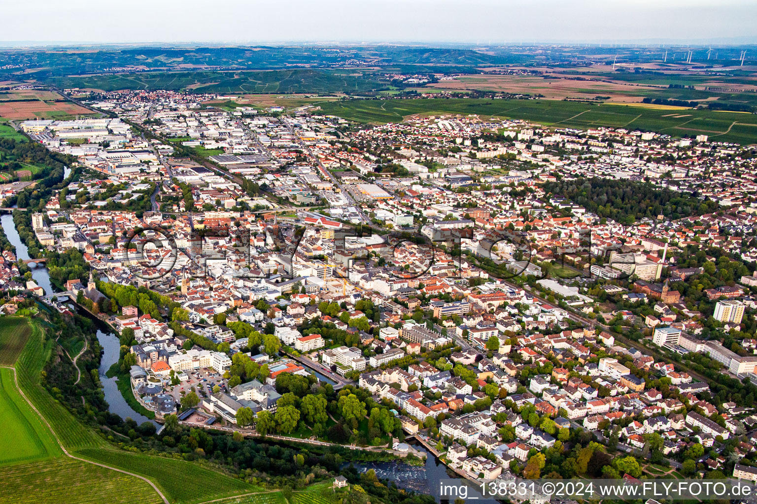 Aerial photograpy of Overview from the southwest in Bad Kreuznach in the state Rhineland-Palatinate, Germany