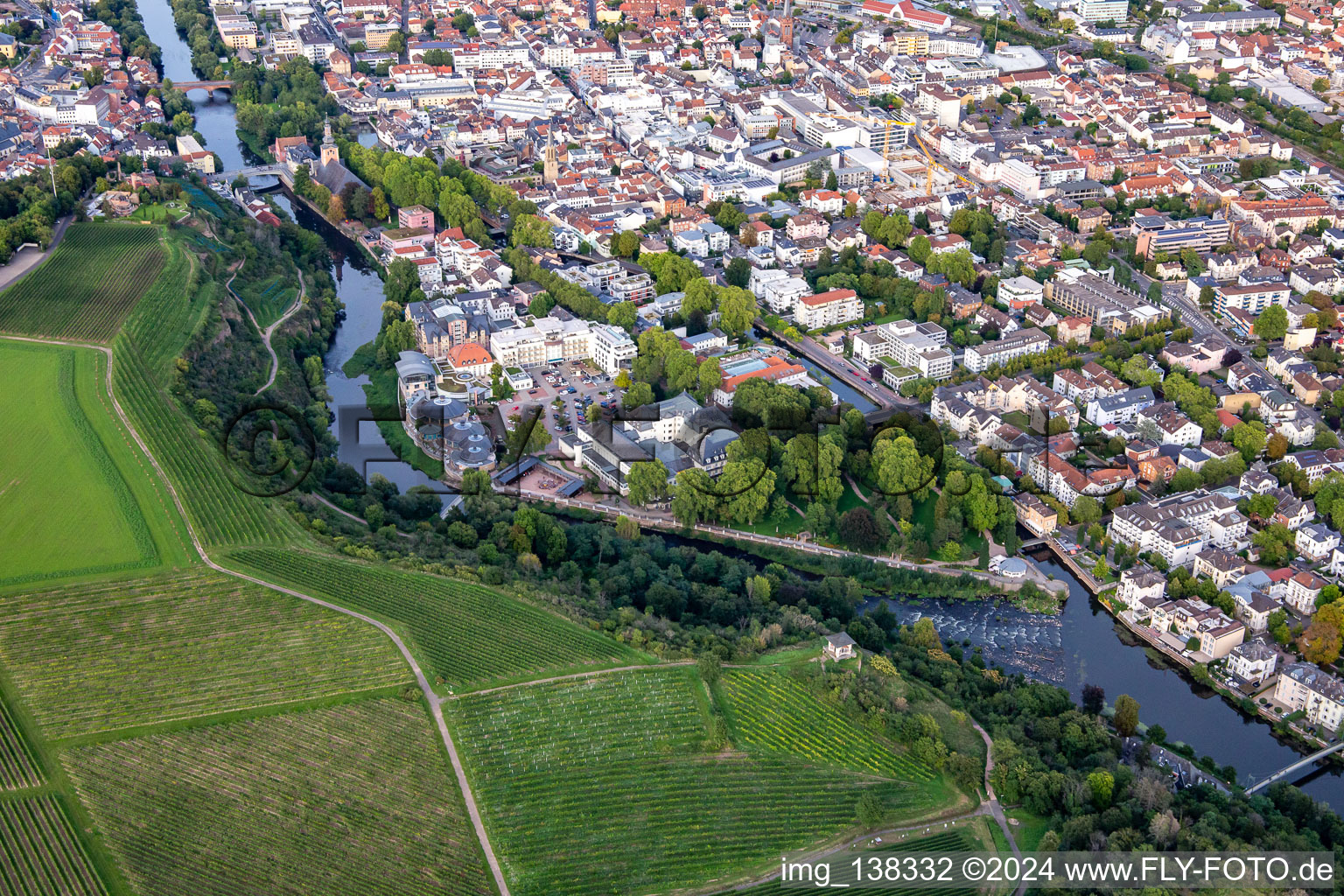 Kurhausstraße on the island between Mühlenteich and Nahe in Bad Kreuznach in the state Rhineland-Palatinate, Germany