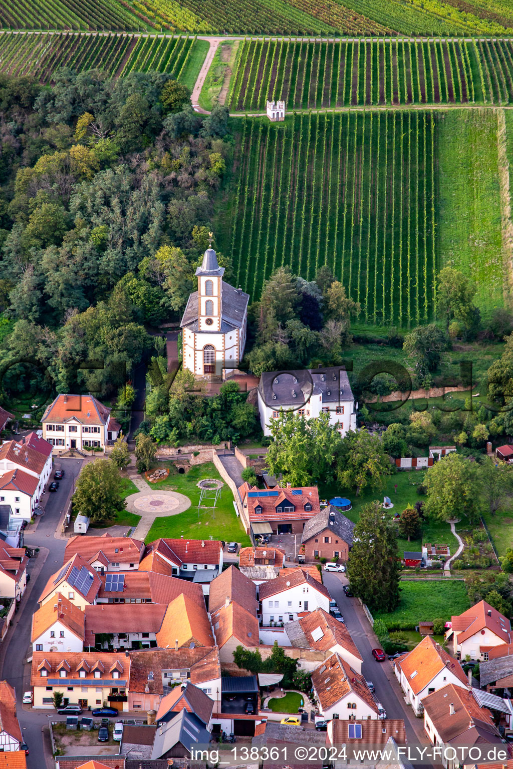 Aerial view of Koppenstein Castle Mandel under the Wingertshäuschen Mandel in Mandel in the state Rhineland-Palatinate, Germany