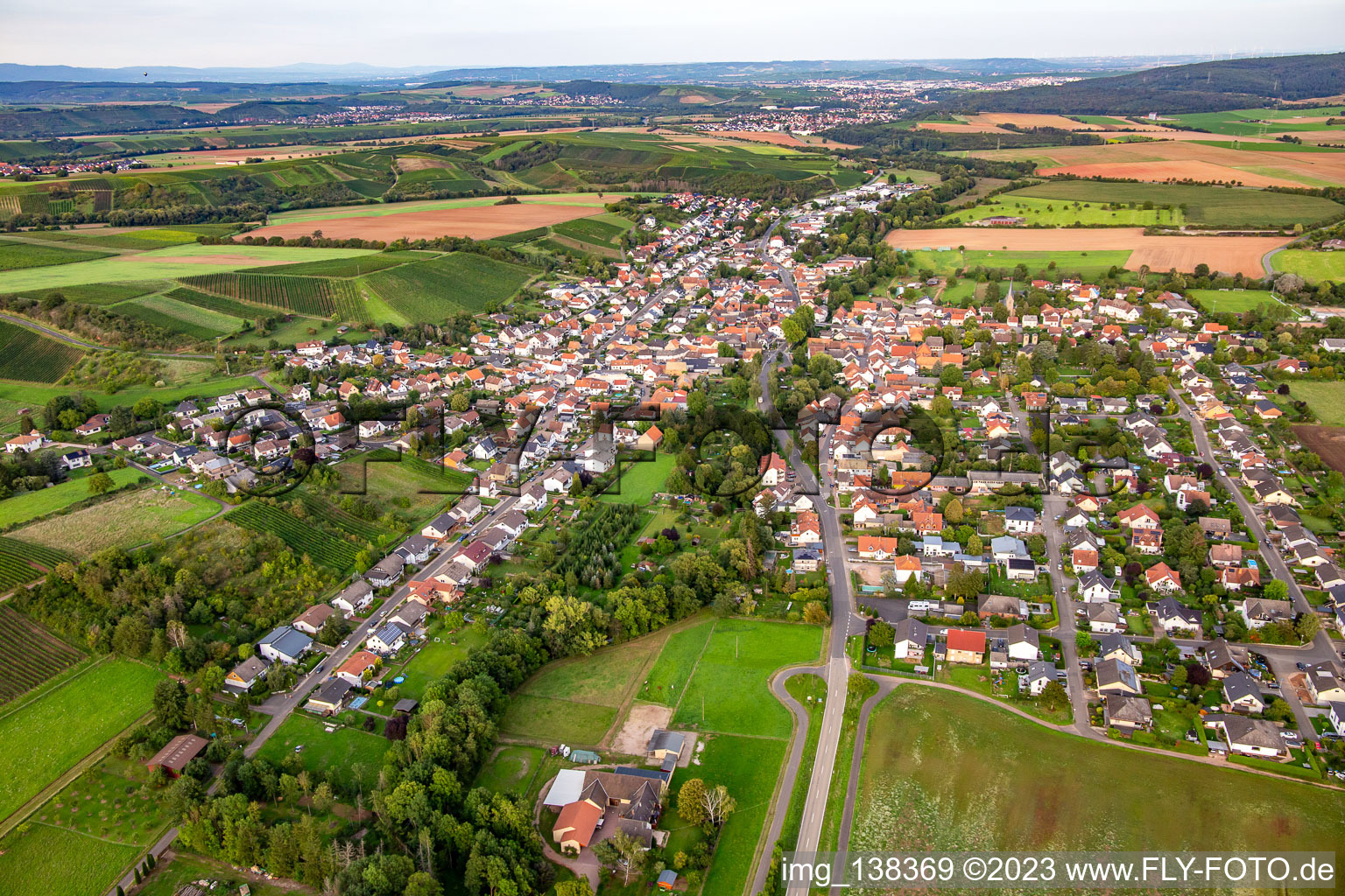 Aerial view of From the west in Weinsheim in the state Rhineland-Palatinate, Germany