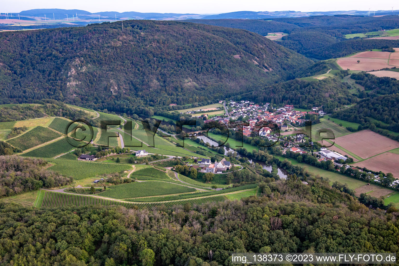 Aerial photograpy of Hotel Gut Hermannsberg and estate administration Niederhausen Schlossböckelheim in Niederhausen in the state Rhineland-Palatinate, Germany