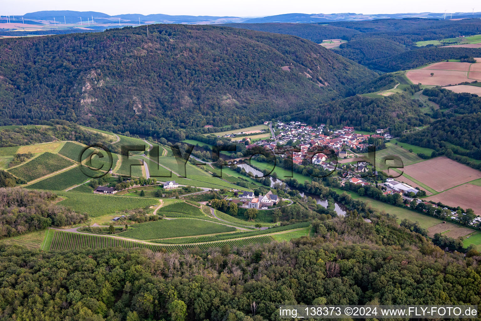 Aerial photograpy of Hotel Gut Hermannsberg and estate management Niederhausen Schlossböckelheim in Niederhausen in the state Rhineland-Palatinate, Germany