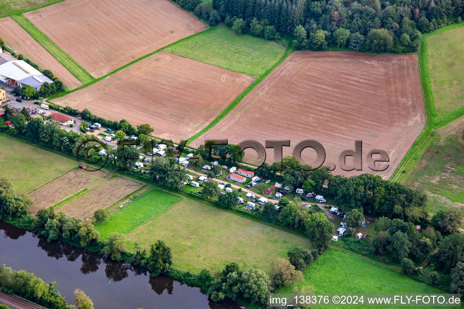 Aerial view of Camping Nahetal in the district Oberhausen in Oberhausen an der Nahe in the state Rhineland-Palatinate, Germany