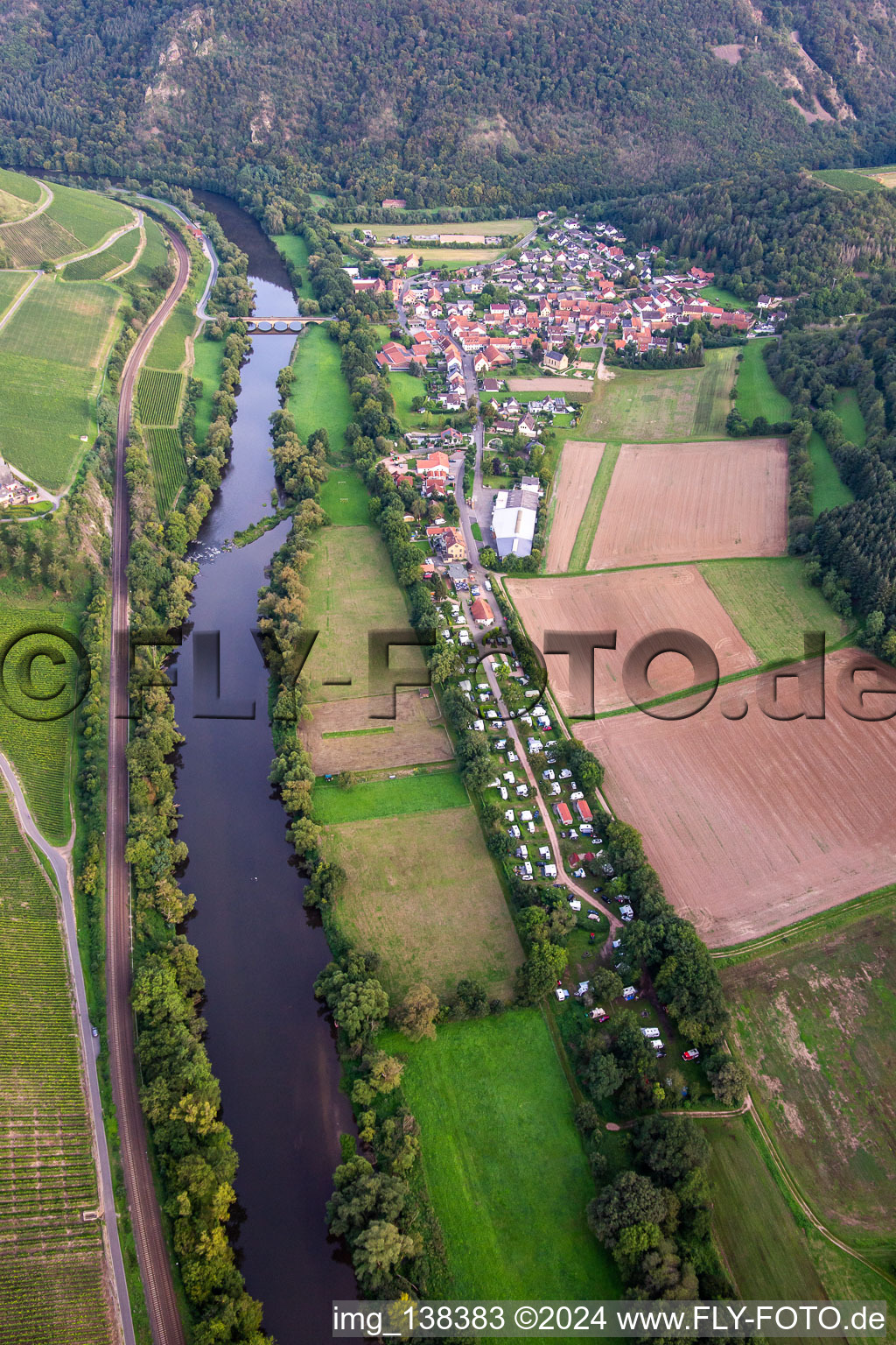 Oblique view of Camping Nahetal in the district Oberhausen in Oberhausen an der Nahe in the state Rhineland-Palatinate, Germany