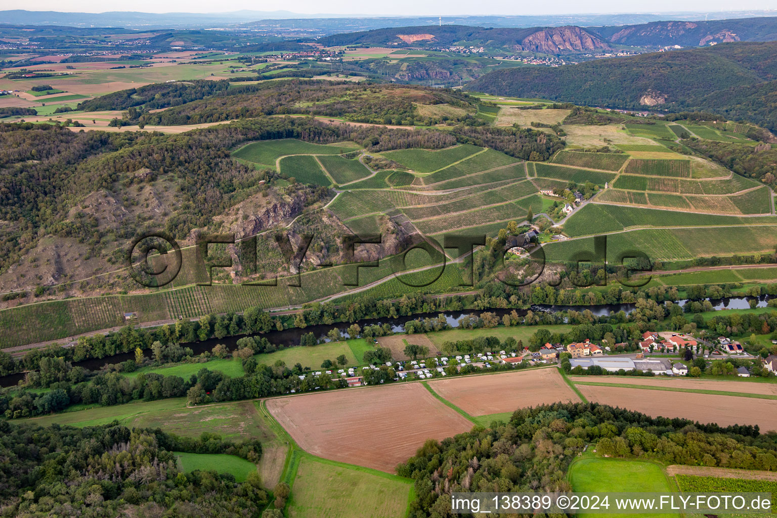 Camping Nahetal from the south in the district Oberhausen in Oberhausen an der Nahe in the state Rhineland-Palatinate, Germany