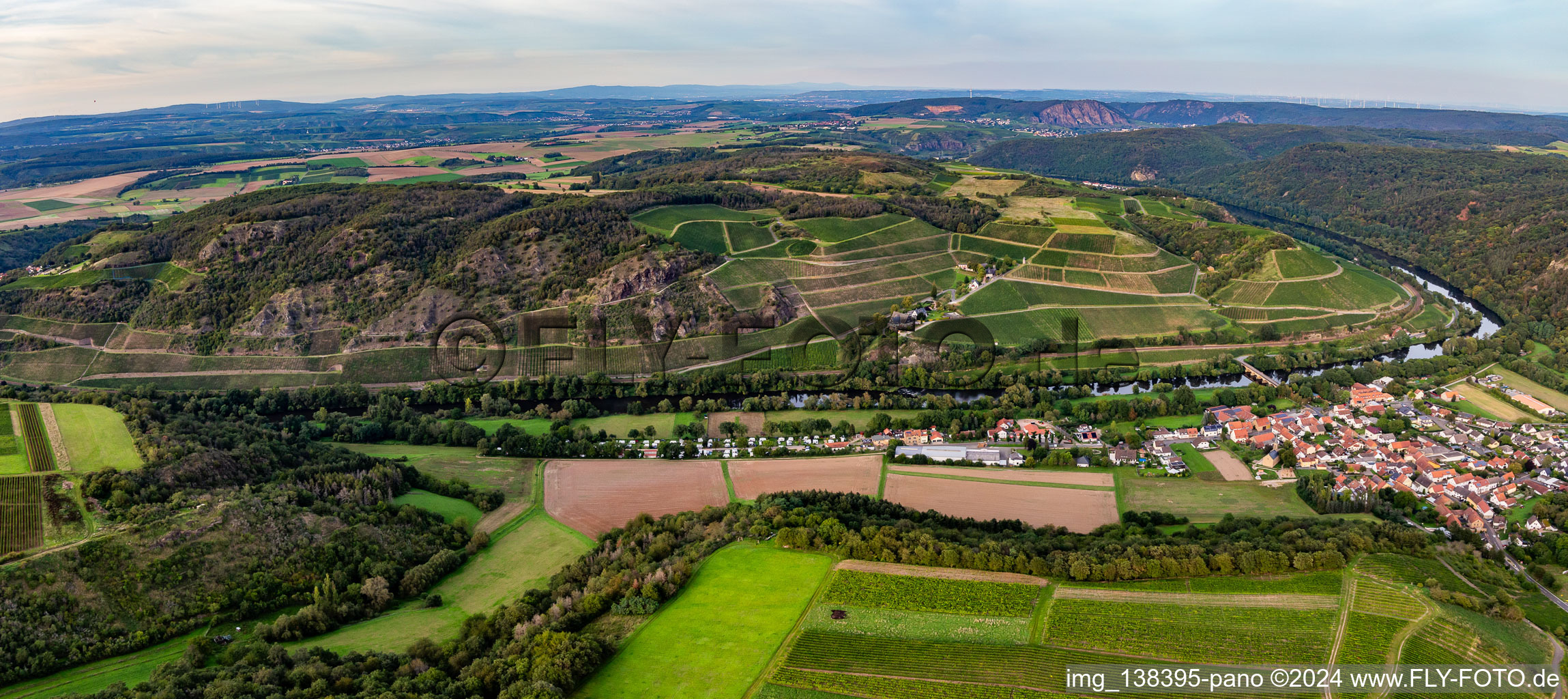 Hermannsberg vineyards on a steep slope above the Nahe in Niederhausen in the state Rhineland-Palatinate, Germany