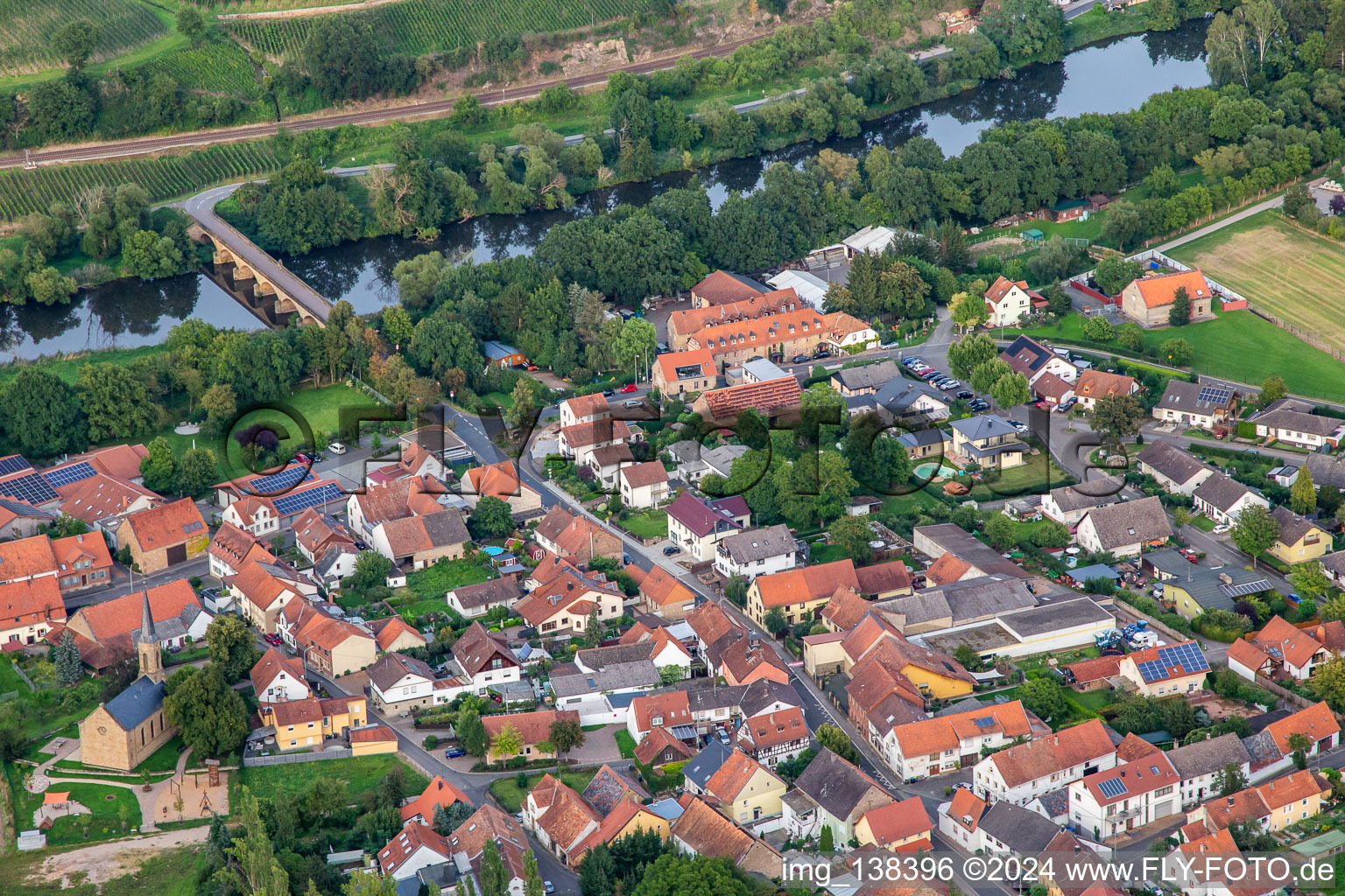 Oblique view of Luitpold Bridge over the Nahe in the district Oberhausen in Oberhausen an der Nahe in the state Rhineland-Palatinate, Germany