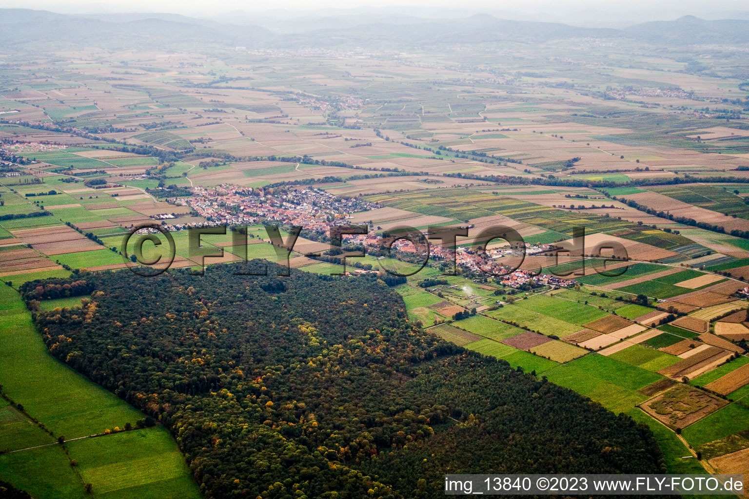 Aerial photograpy of From the southwest in Freckenfeld in the state Rhineland-Palatinate, Germany