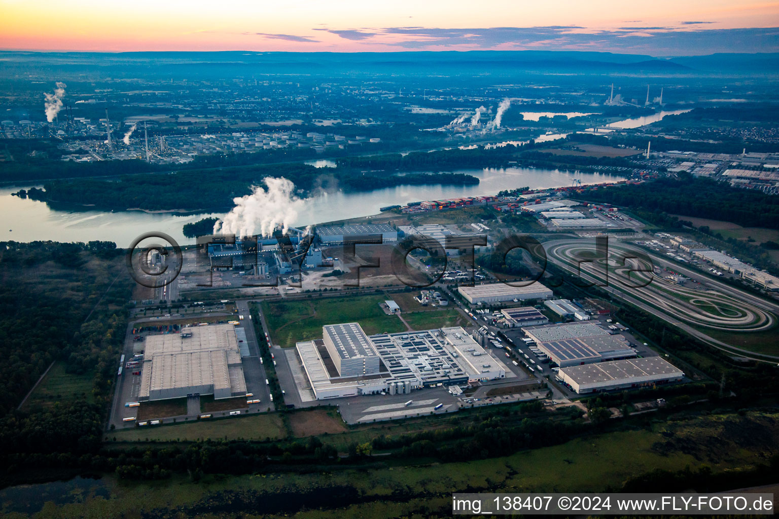 Industrial area Wörth-Oberwald in the morning in Wörth am Rhein in the state Rhineland-Palatinate, Germany