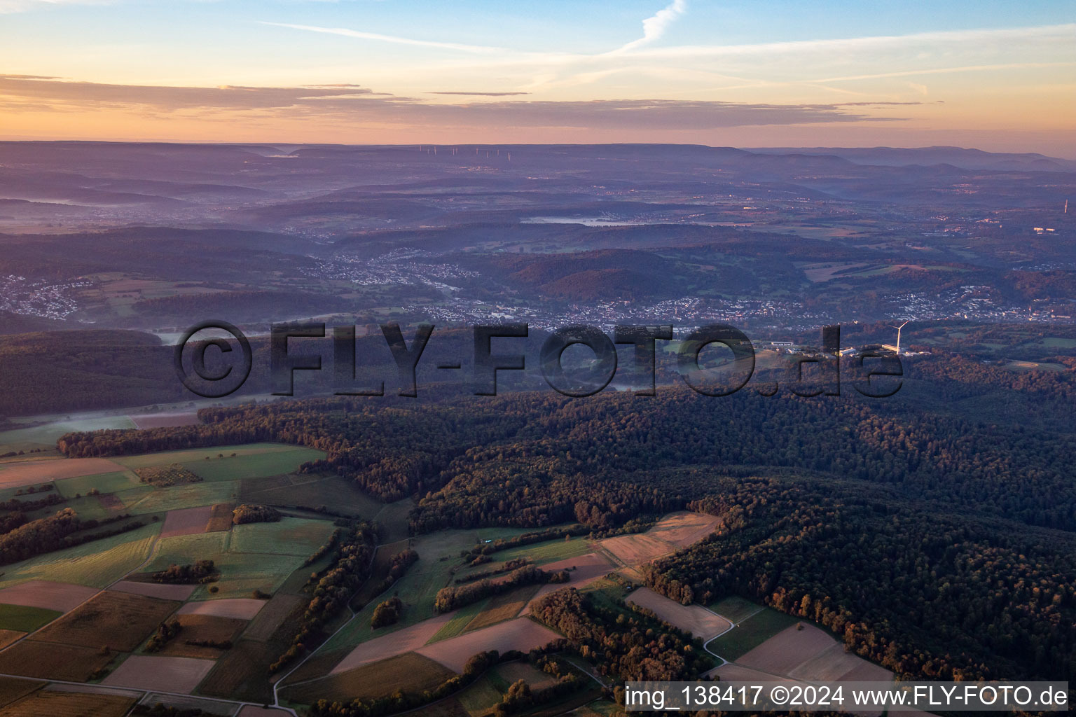 Morning light over the Pflinztal in the district Berghausen in Pfinztal in the state Baden-Wuerttemberg, Germany