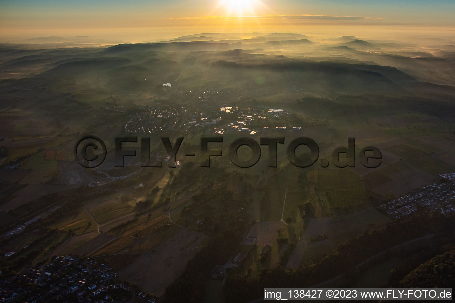 In the morning haze from the west in Knittlingen in the state Baden-Wuerttemberg, Germany