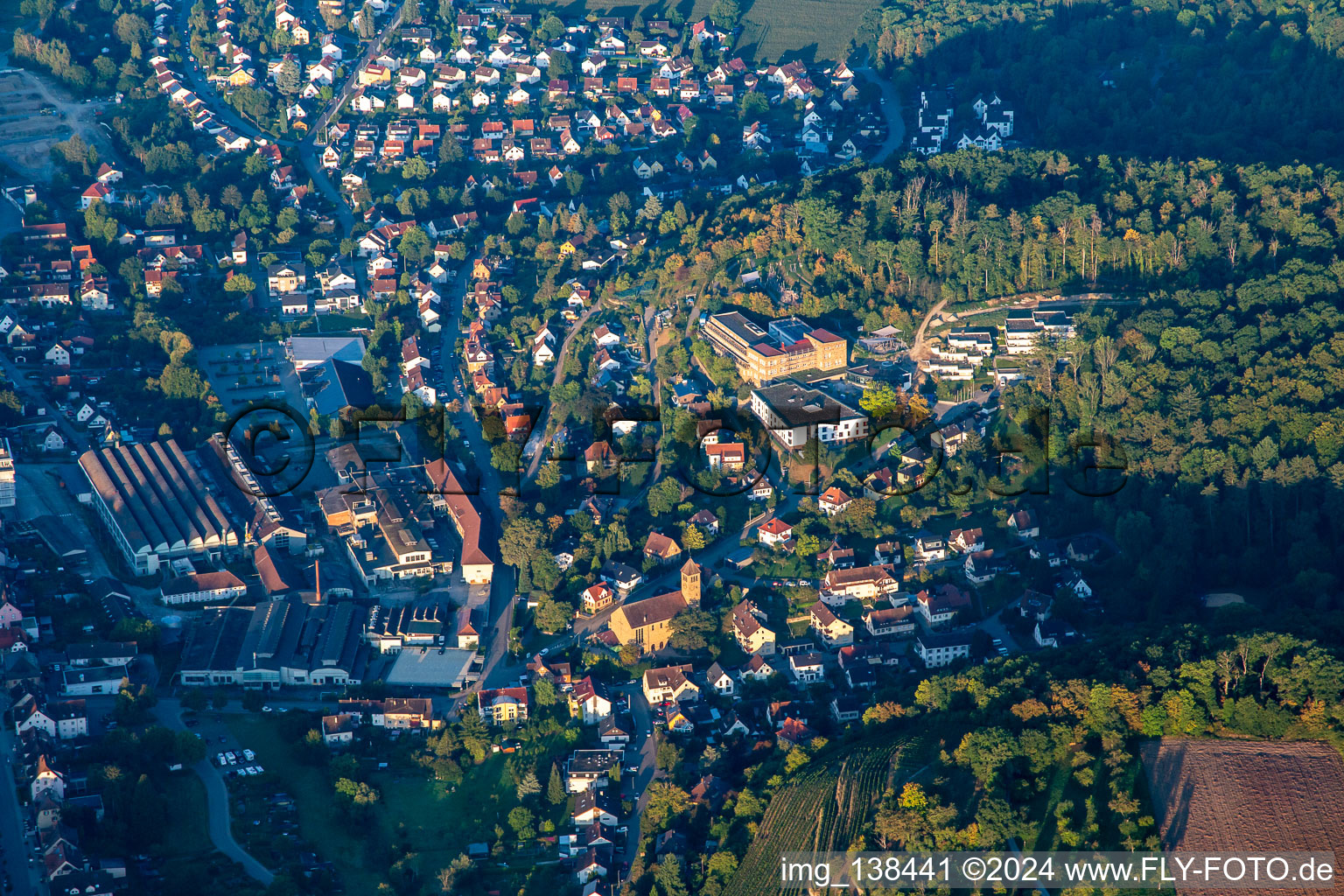 Children's center Maulbronn and industrial wasteland in the Salzach valley in Maulbronn in the state Baden-Wuerttemberg, Germany