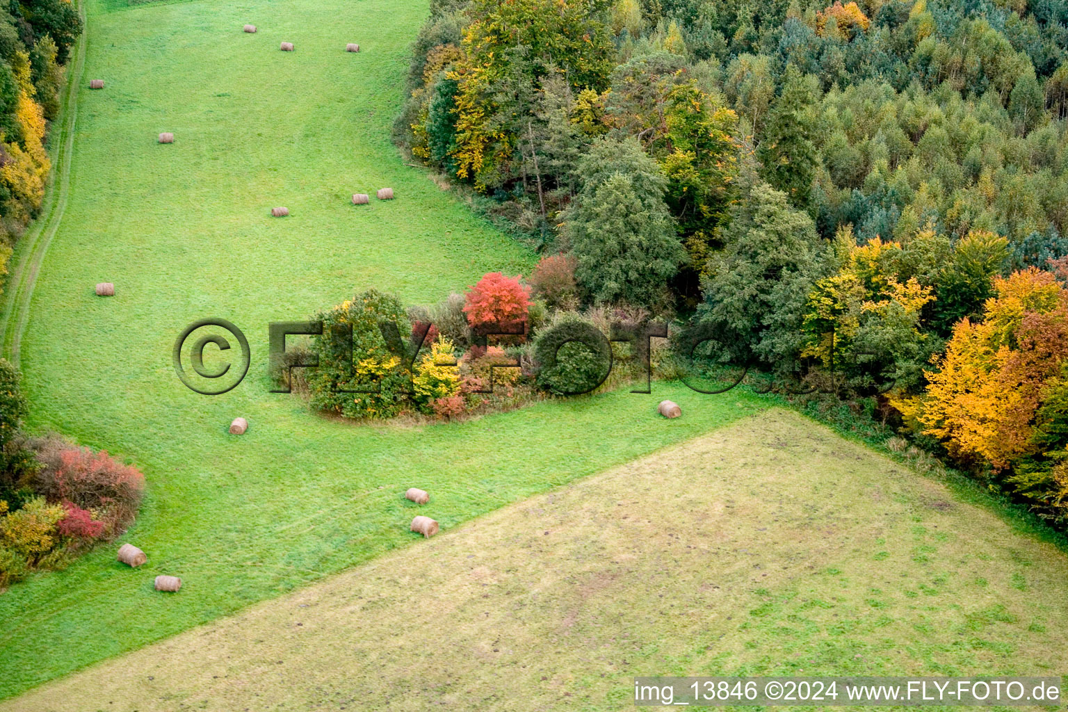 Otterbachtal in Minfeld in the state Rhineland-Palatinate, Germany from above