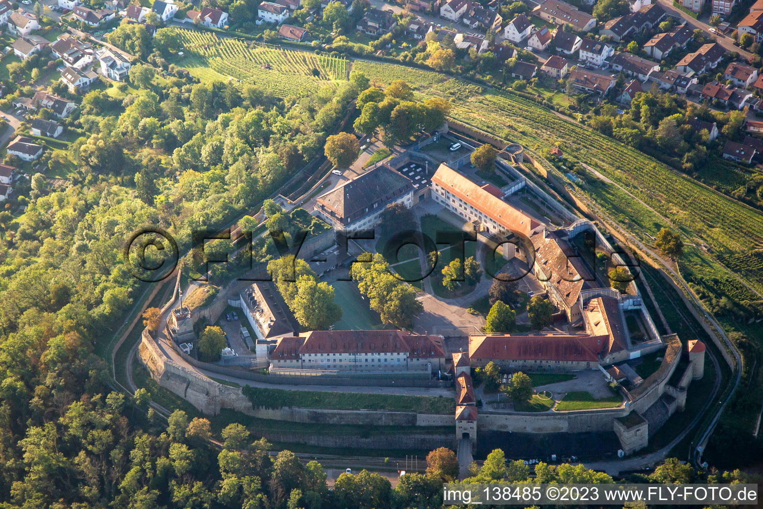 Aerial view of Museum Hohenasperg - A German prison in Asperg in the state Baden-Wuerttemberg, Germany