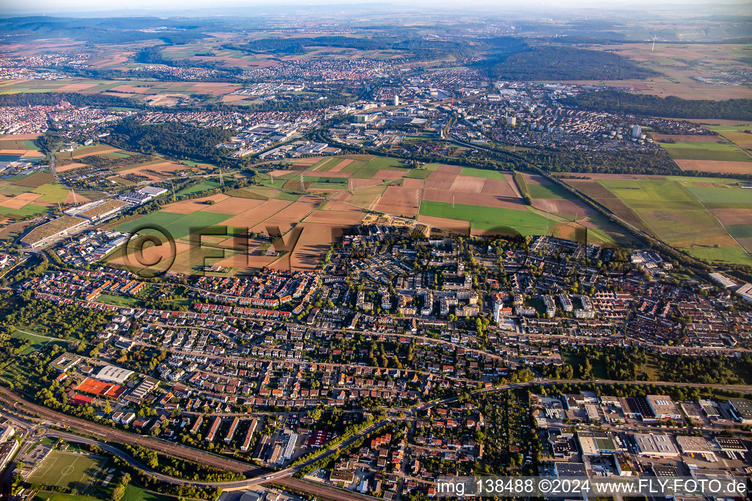 Aerial view of From the south in the district Hohenstange in Tamm in the state Baden-Wuerttemberg, Germany