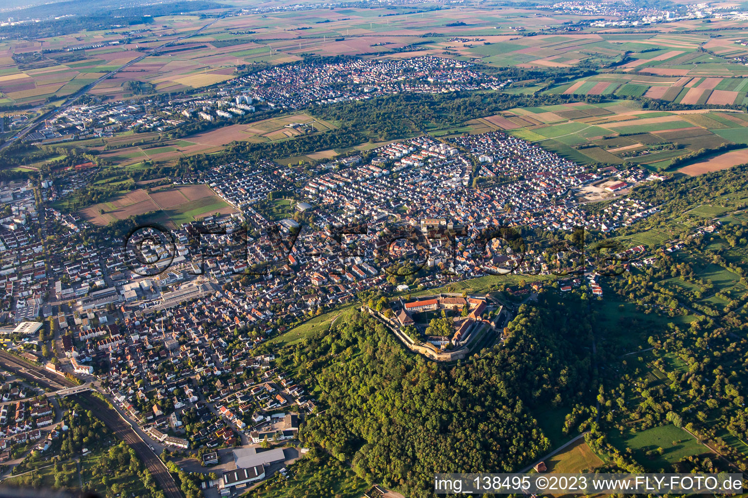 From the north behind Hohenasperg in Asperg in the state Baden-Wuerttemberg, Germany