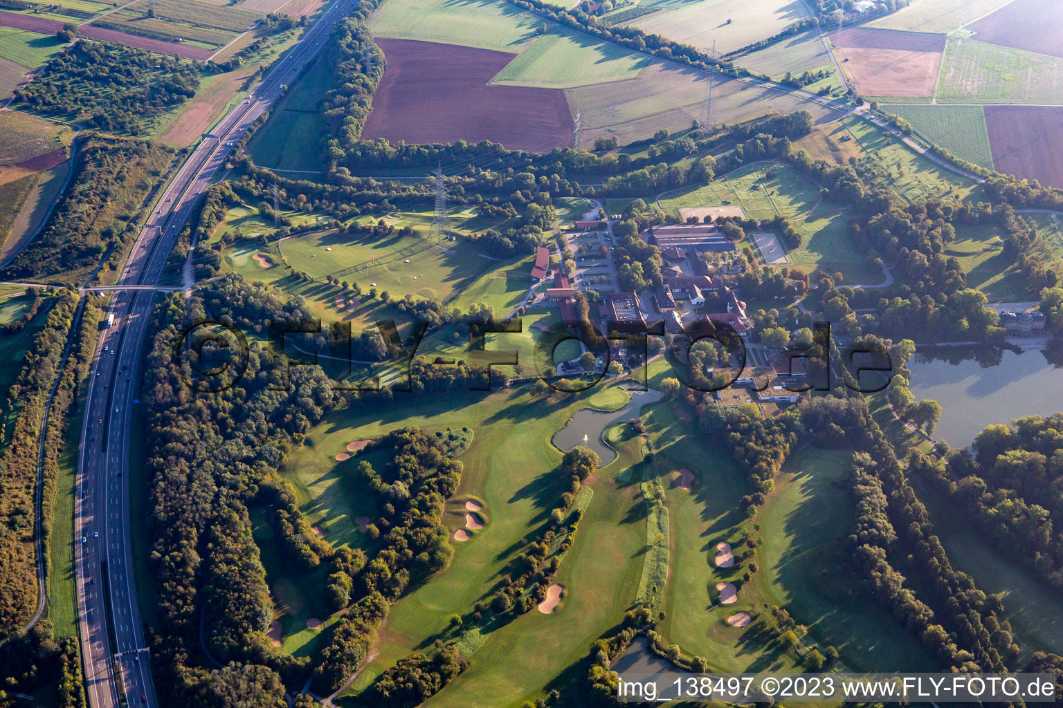 Aerial view of Monrepos Castle Golf Club in the district Eglosheim in Ludwigsburg in the state Baden-Wuerttemberg, Germany