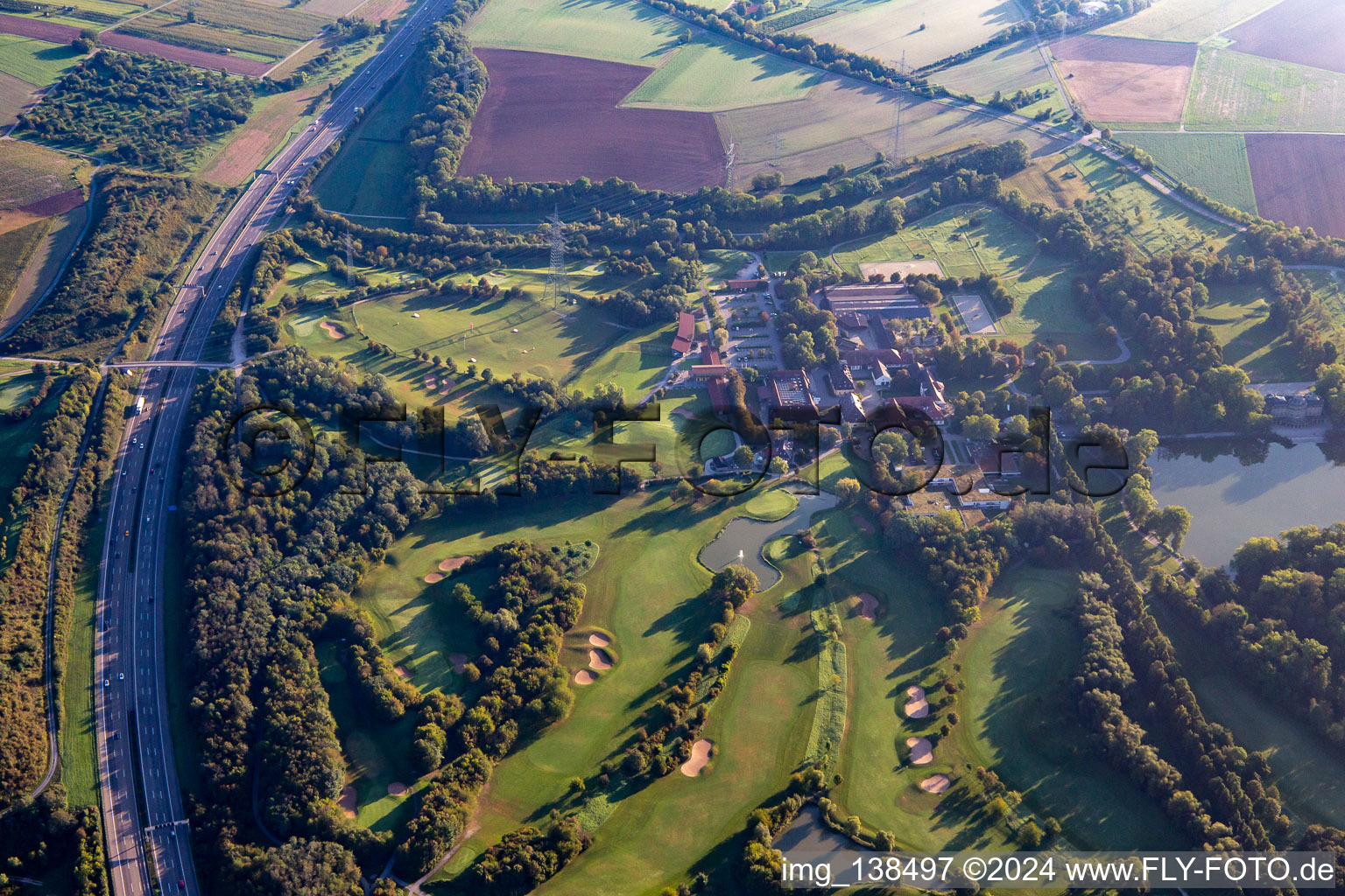 Aerial view of Golf Club Schloss Monrepos in the district Eglosheim in Ludwigsburg in the state Baden-Wuerttemberg, Germany