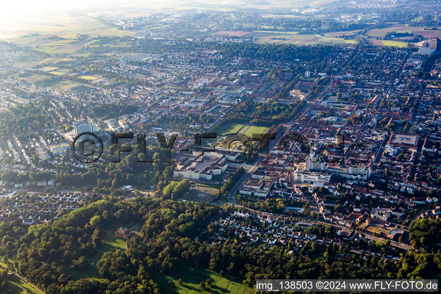 Aerial photograpy of Residence Palace Ludwigsburg and Blooming Baroque Garden Show in Ludwigsburg in the state Baden-Wuerttemberg, Germany