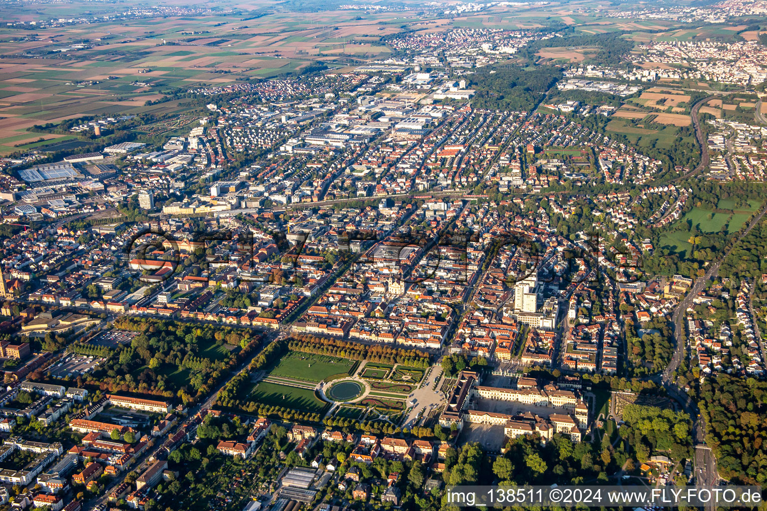 Aerial view of From northeast in Ludwigsburg in the state Baden-Wuerttemberg, Germany