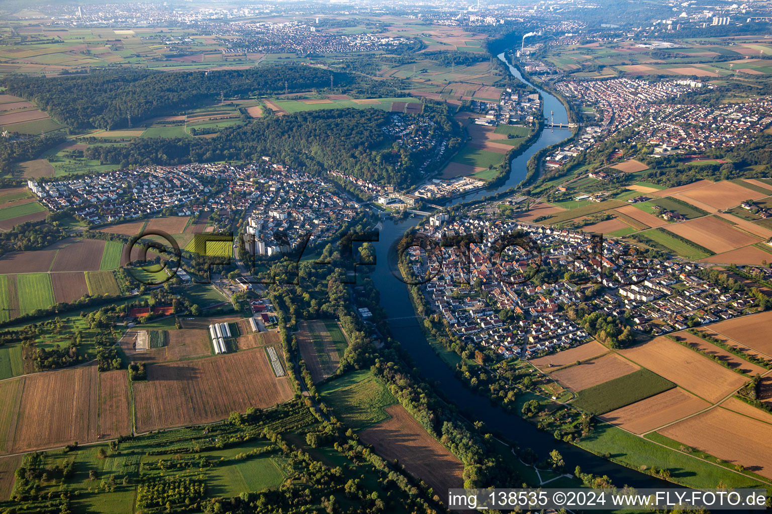 Rems estuary into the Neckar in the district Neckargröningen in Remseck am Neckar in the state Baden-Wuerttemberg, Germany