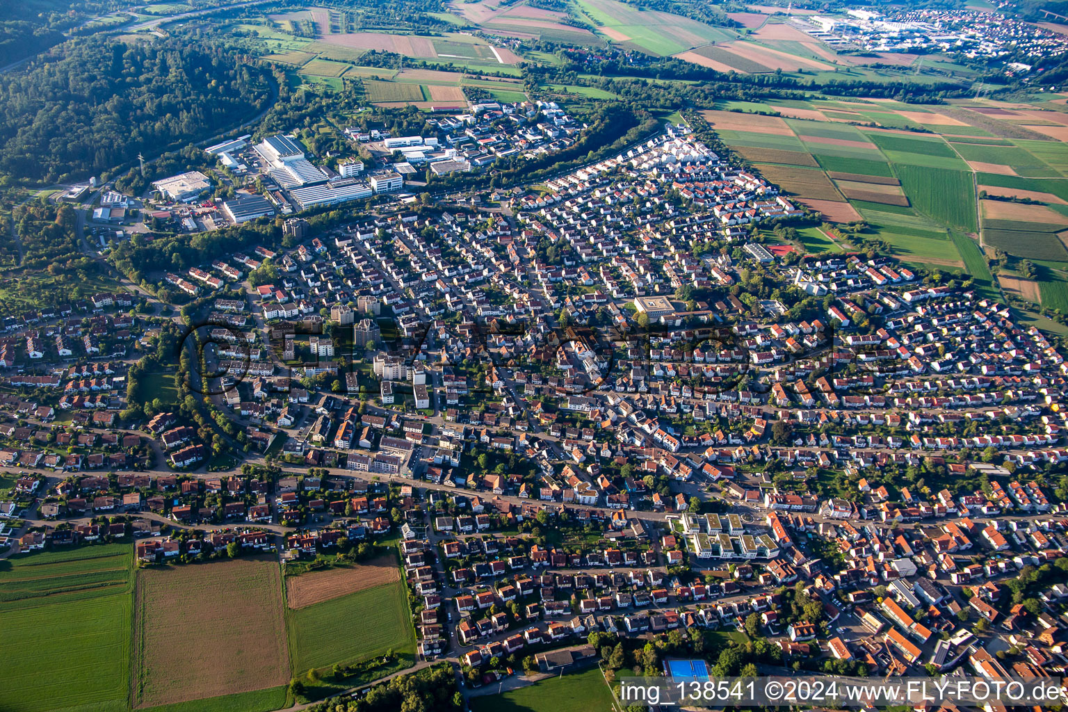 From northeast in Schwaikheim in the state Baden-Wuerttemberg, Germany