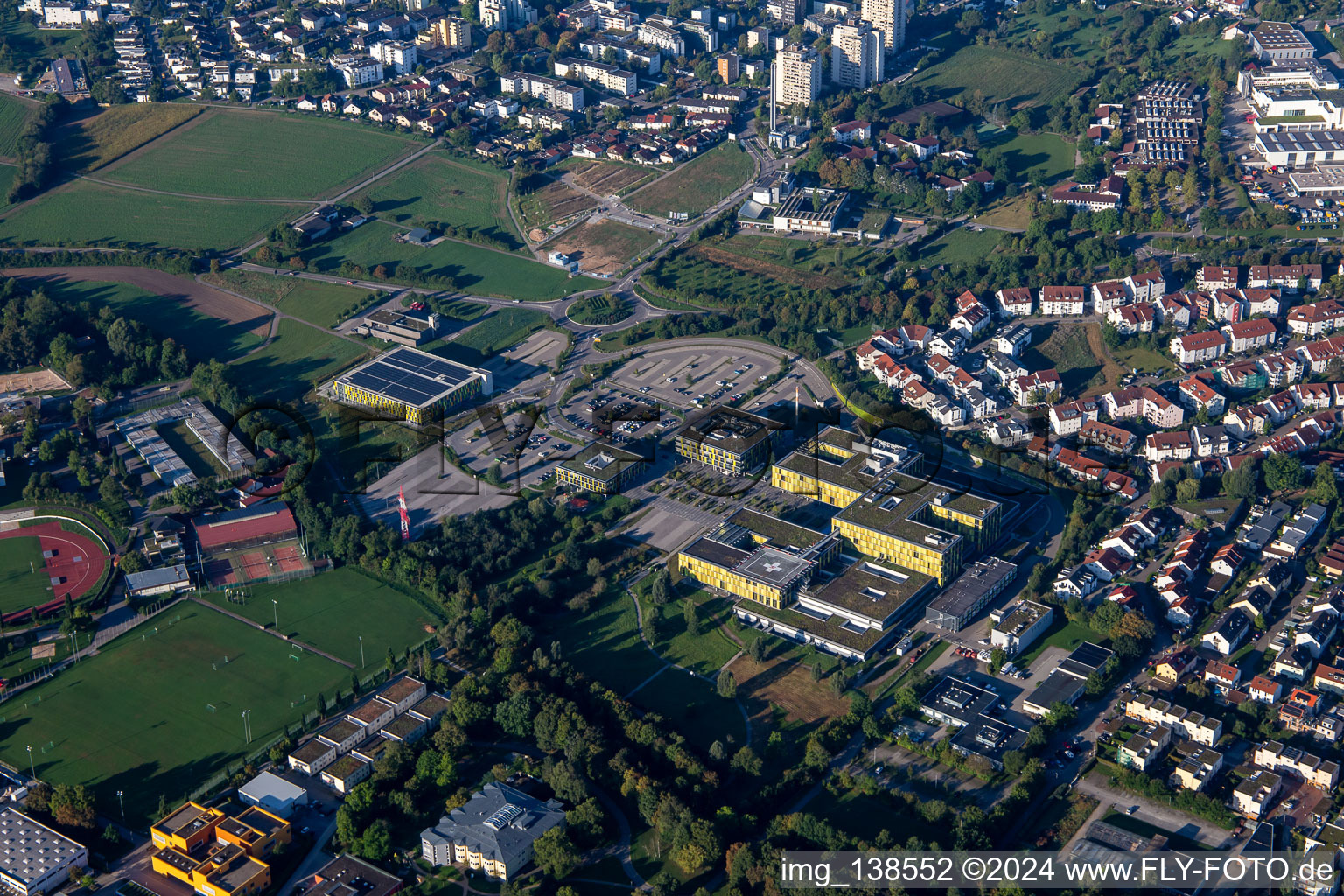 Aerial photograpy of Rems-Murr Clinics and AWO Kinderhaus Zipfelbach in Winnenden in the state Baden-Wuerttemberg, Germany