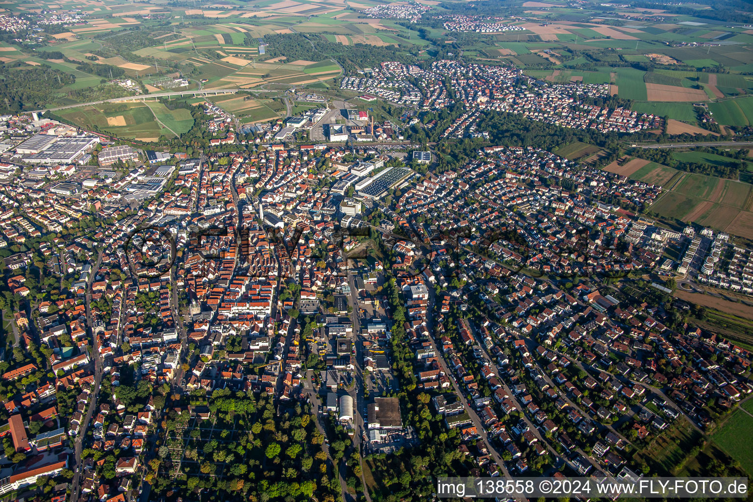 From the east in Winnenden in the state Baden-Wuerttemberg, Germany