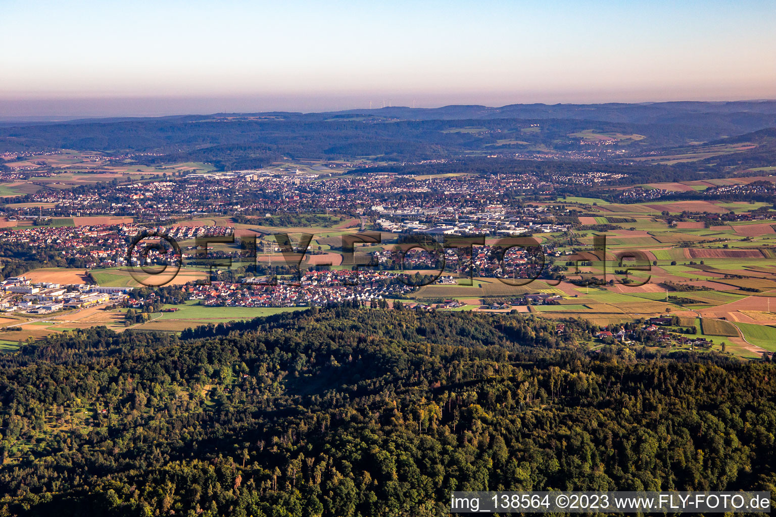 From the south behind the Hörnle in the district Waldrems in Backnang in the state Baden-Wuerttemberg, Germany