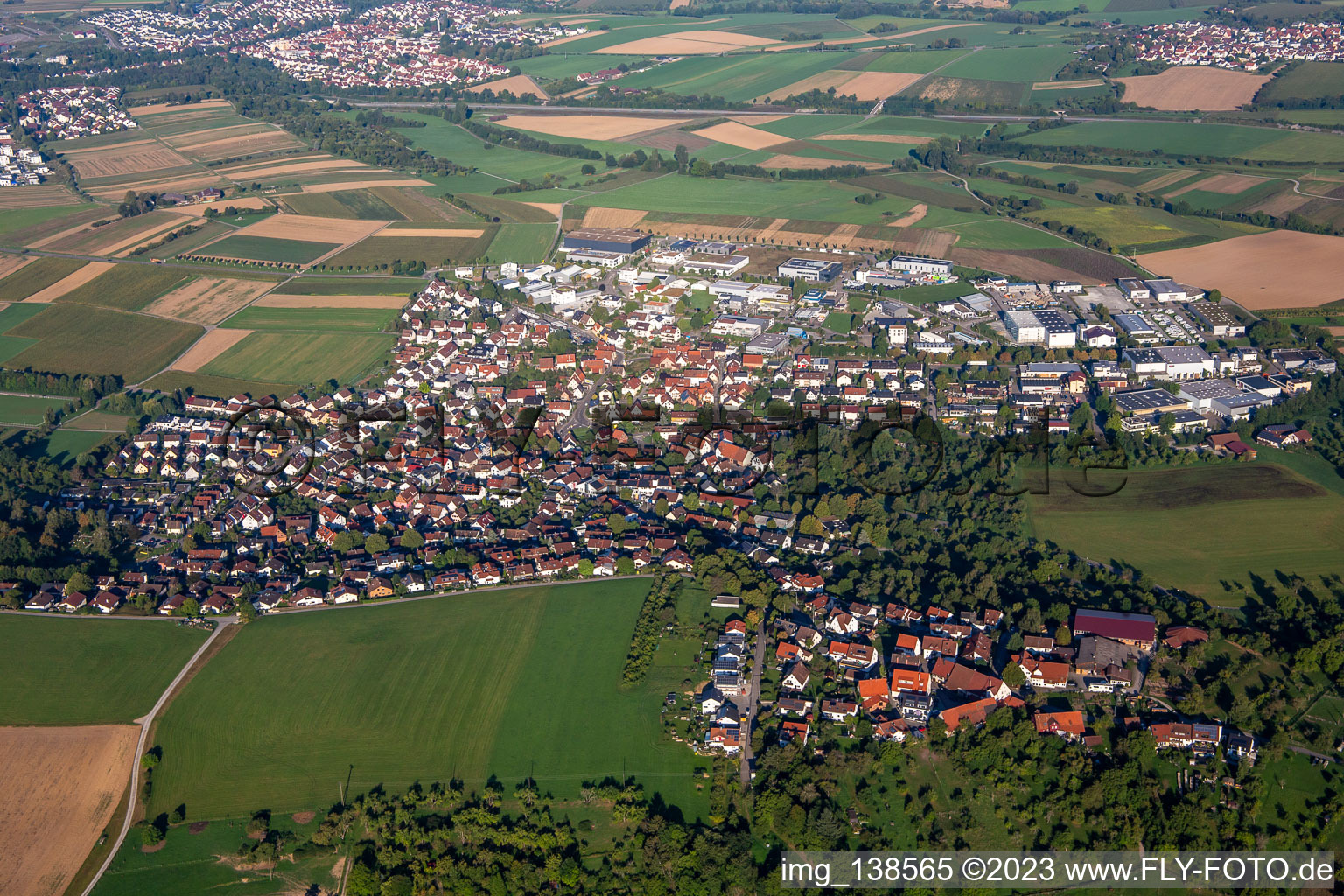 From the east in the district Hertmannsweiler in Winnenden in the state Baden-Wuerttemberg, Germany