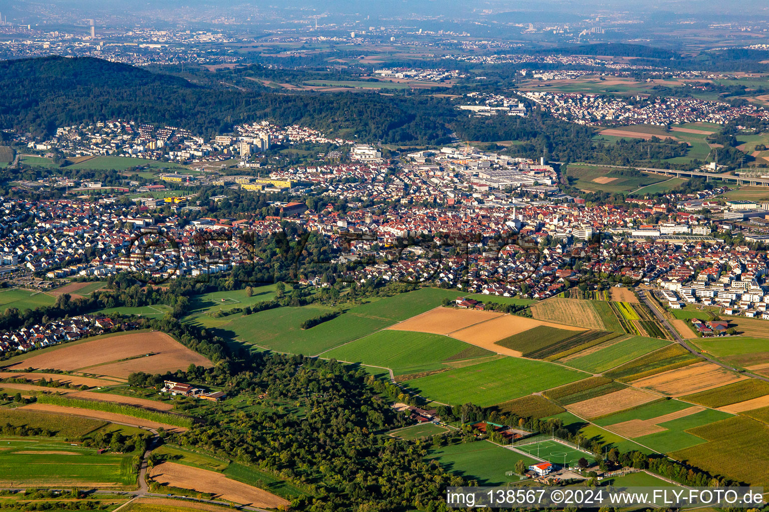 Aerial view of From northeast in Winnenden in the state Baden-Wuerttemberg, Germany