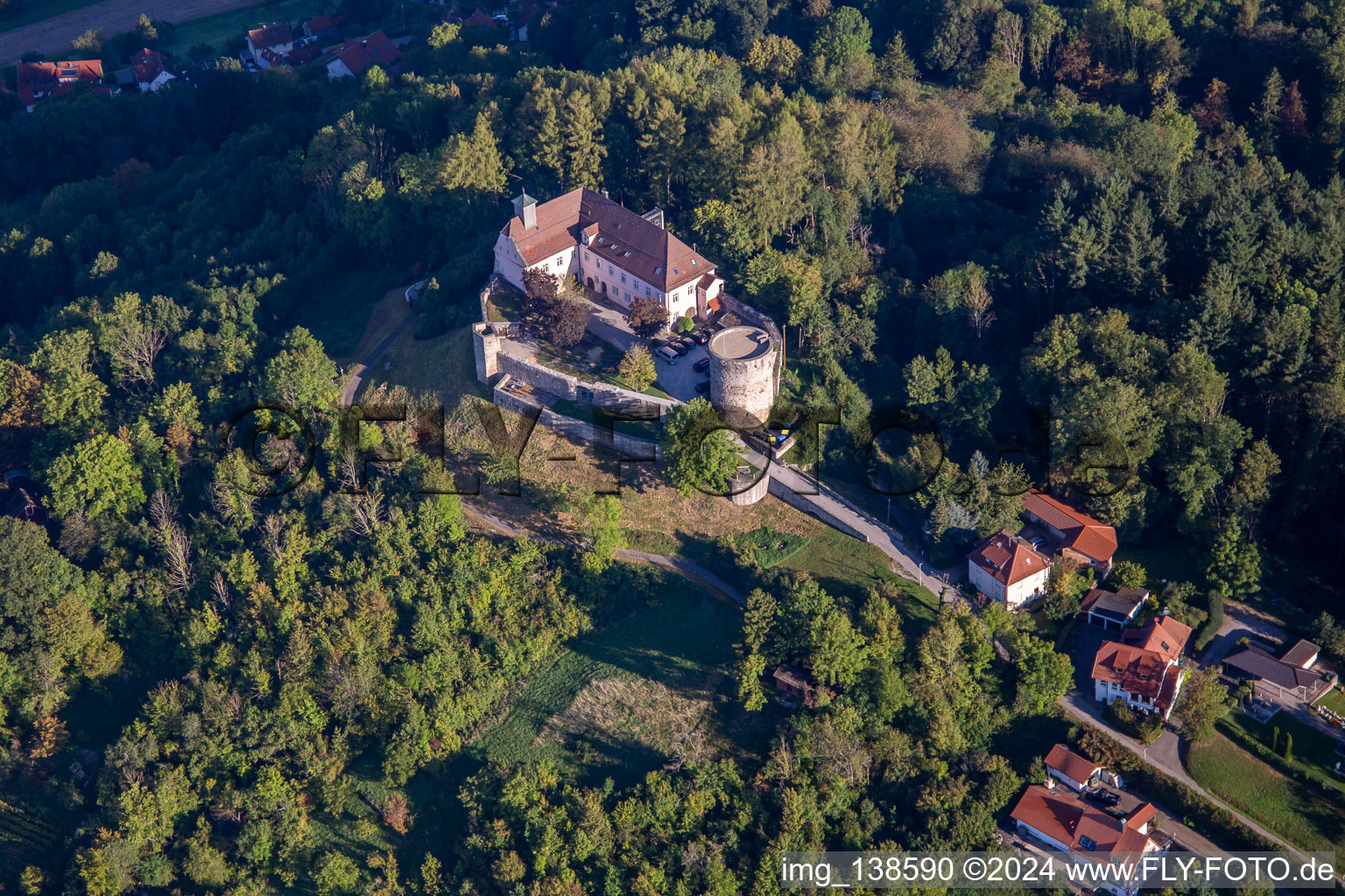 Aerial photograpy of Ebersberg Castle in the district Lippoldsweiler in Auenwald in the state Baden-Wuerttemberg, Germany