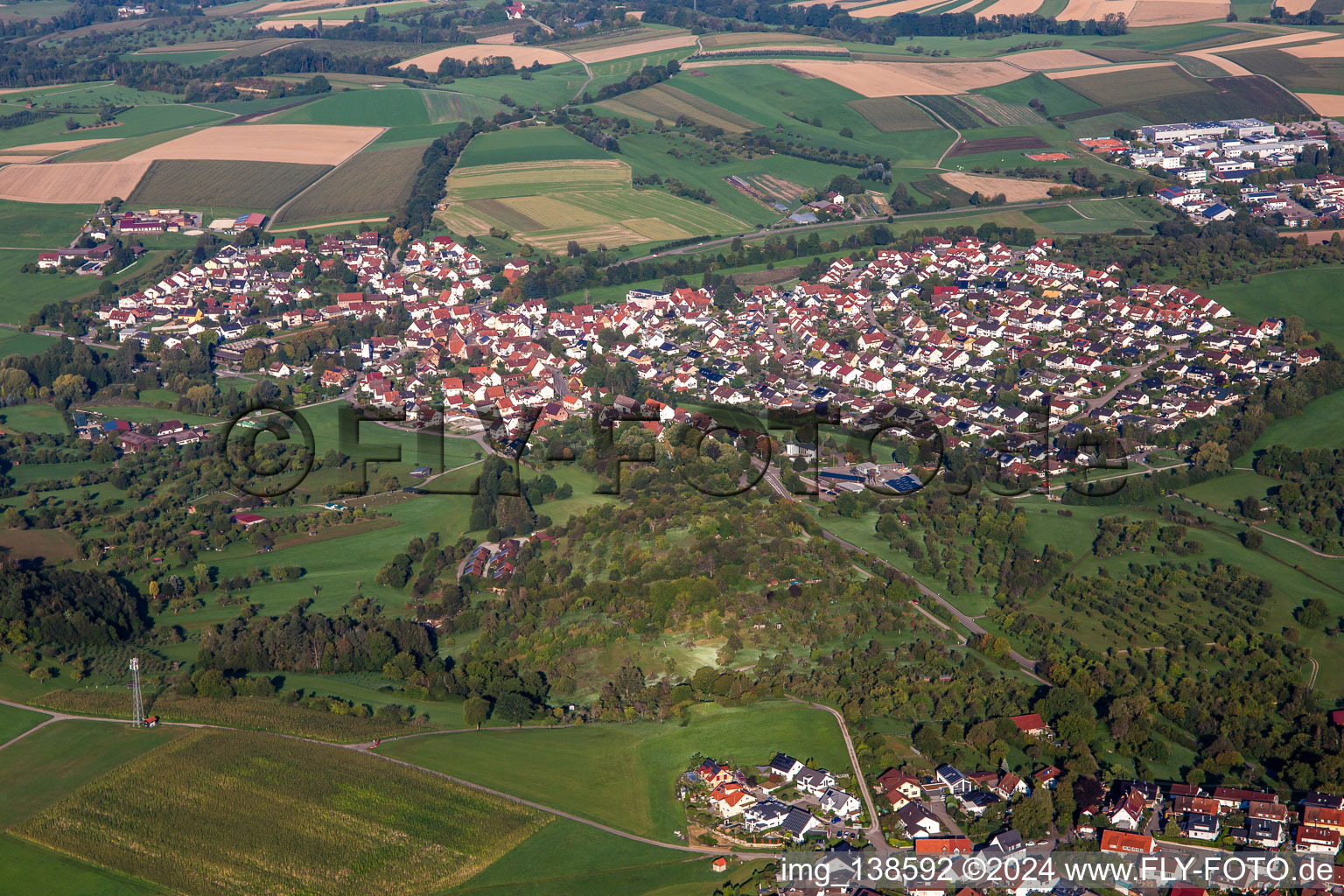 Aerial view of From the east in the district Lippoldsweiler in Auenwald in the state Baden-Wuerttemberg, Germany