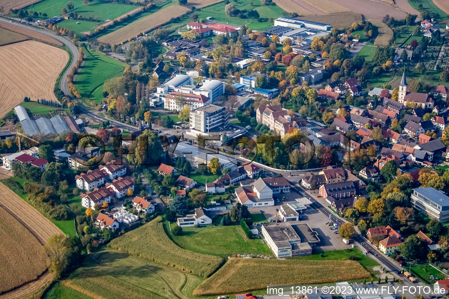 Aerial view of District Kork in Kehl in the state Baden-Wuerttemberg, Germany