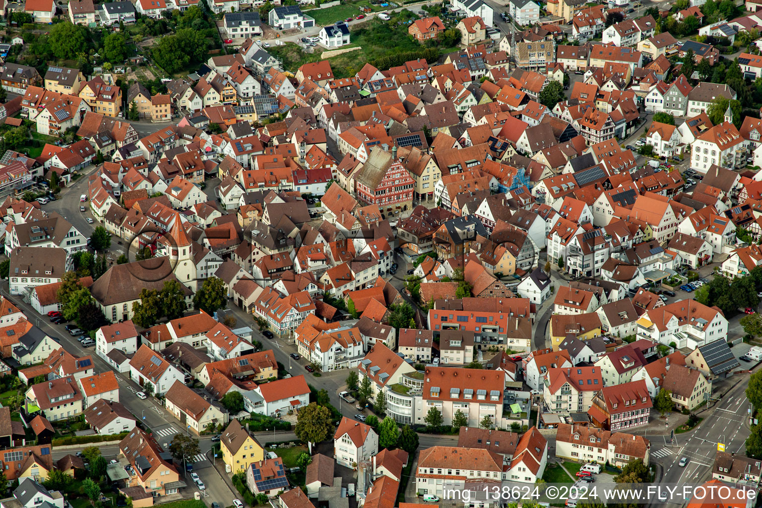 Aerial view of Historic old town in Großbottwar in the state Baden-Wuerttemberg, Germany