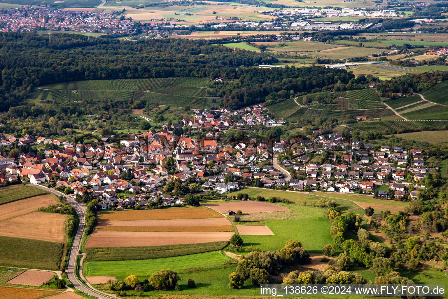 From the south in the district Winzerhausen in Großbottwar in the state Baden-Wuerttemberg, Germany