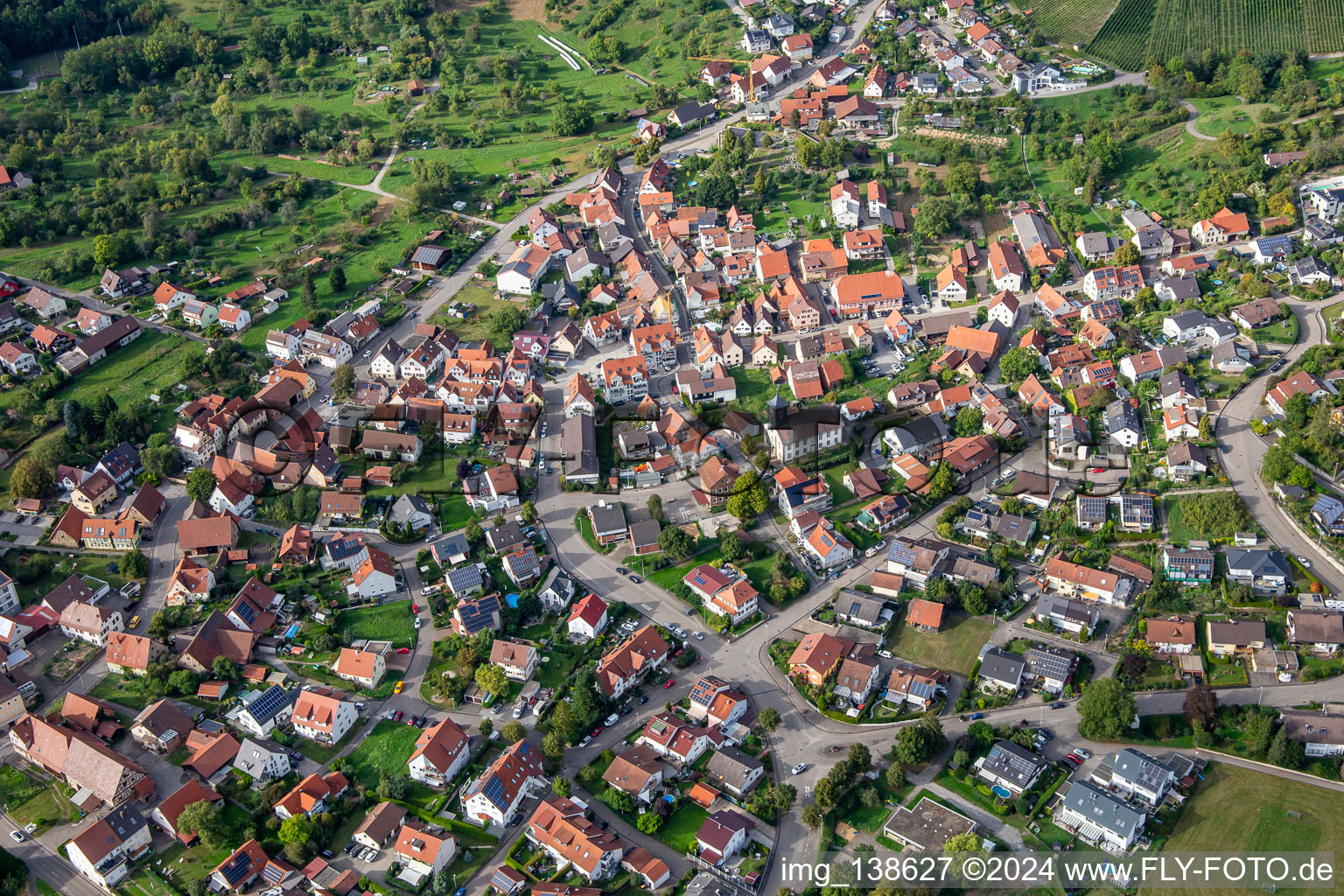 Aerial view of District Winzerhausen in Großbottwar in the state Baden-Wuerttemberg, Germany