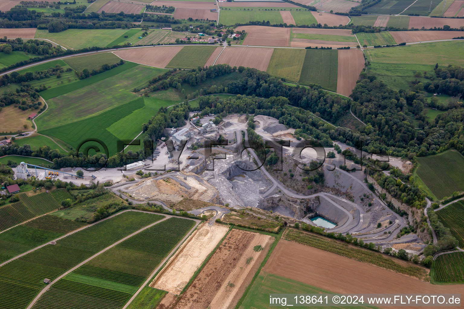 Aerial view of Bmk Steinbruchbetriebe GmbH & Co.KG Plant Ilsfeld in the district Schozach in Ilsfeld in the state Baden-Wuerttemberg, Germany