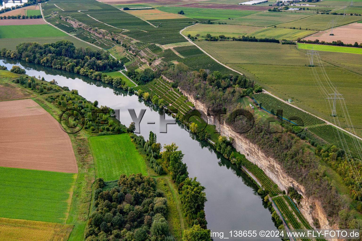 Steep banks on the Neckar in Lauffen am Neckar in the state Baden-Wuerttemberg, Germany